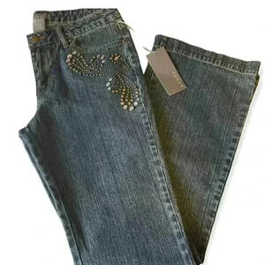 KENAR embellished bling studded boot cut medium wash jeans Womens size 8